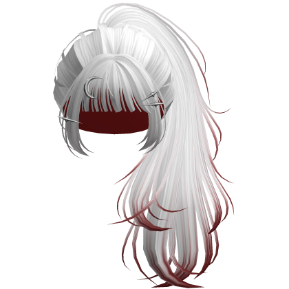 White&Red Flowy Lush Ponytail w/ Moon Pins Roblox item