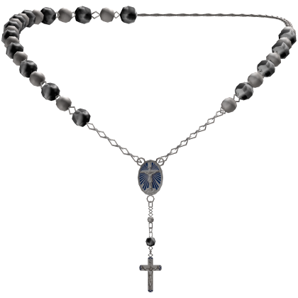 Silver & Black Rosary Jesus Cross Necklace