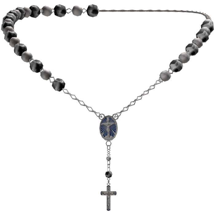 Silver & Black Rosary Jesus Cross Necklace