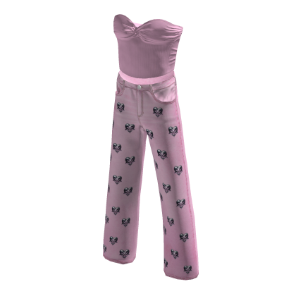 Y2K Cute Bow Pale Pink Washed Denim Jeans Outfit