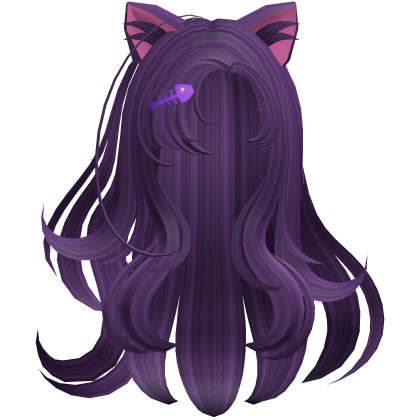 Halloween Purple Hair with Cat Ears and Fish Clip Roblox item