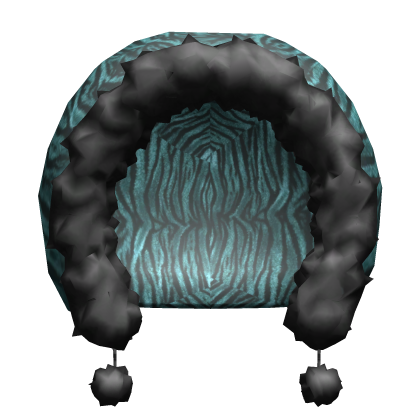 Teal Zebra Fur Hood w/ Pom Poms