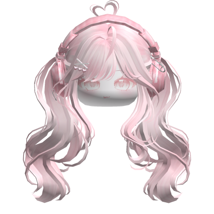 Cute Wavy Pigtails w/ Headphones (Light Pink) Roblox item