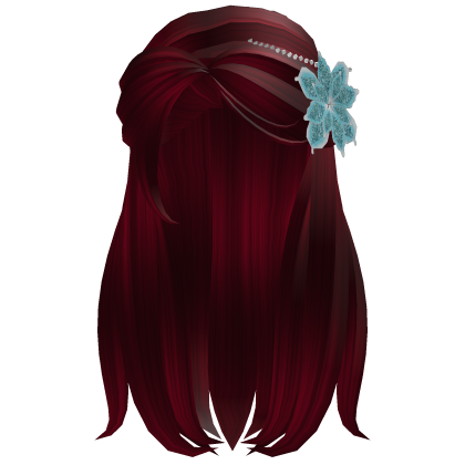 Long Red Straight Hair w/ Flower & Bow