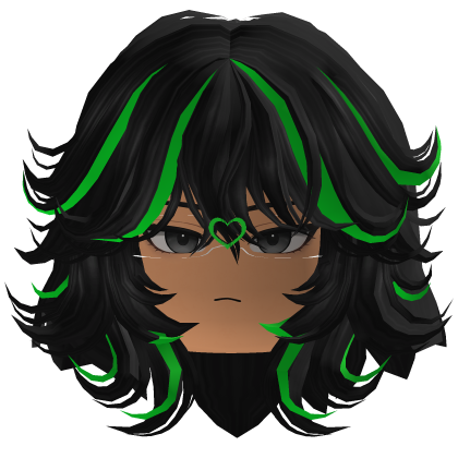 Black Y2K Girl Hair Green Streaks ANIMATED
