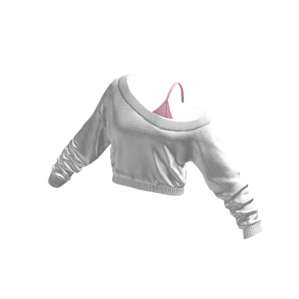 White Pink Cropped Off Shoulder Shirt