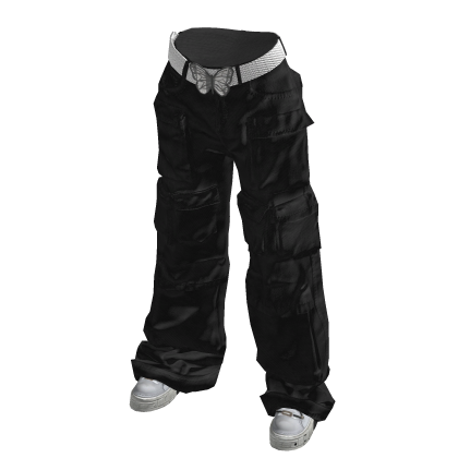 Black Y2K Diamond Gem Belt Cargo Pants