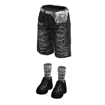 Denim Teared Stylish Jorts (Grey White)