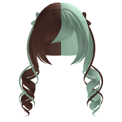Curly Ribbon Pigtails (Brown and Mint Green) Roblox item