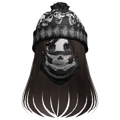 cute moe girl with emo skull beanie + mask