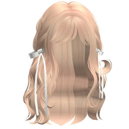 ♡ Wispy Loose Braided Hair w/ White Bows Blonde