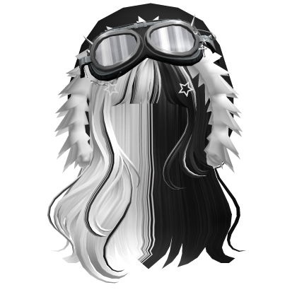 Black&White long anime hair w/ Y2K Hood Goggles Roblox item