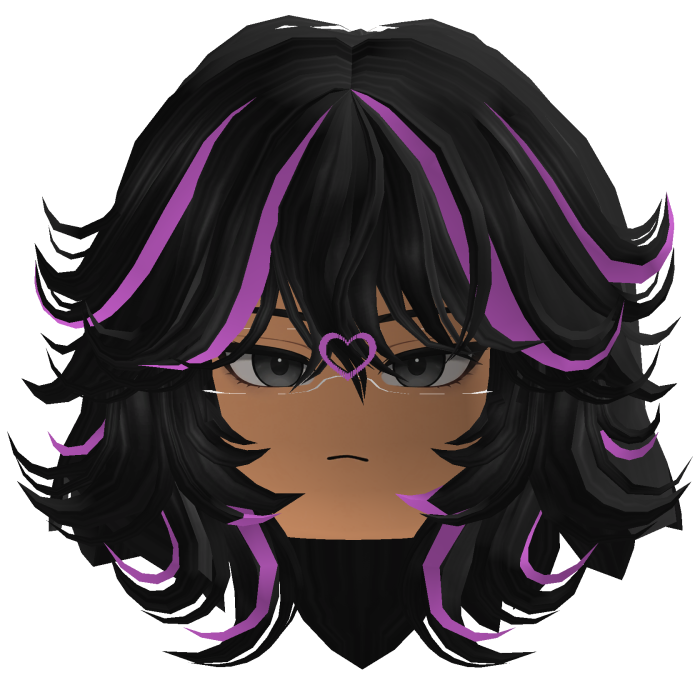 Black Y2K Girl Hair Pink Streaks ANIMATED 