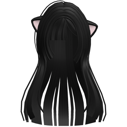 Cute Long Black Aime Hair w/ Cat Ears Roblox item