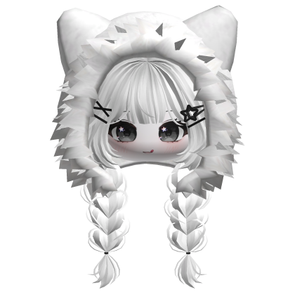 🍀Cute Girl Braided w/ Fur Hood(White) Roblox item