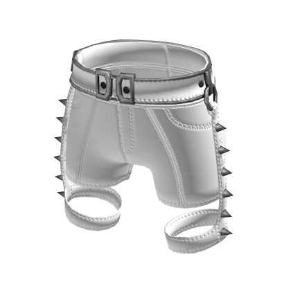 White Punk Spiked Leather Shorts[MetaMuse]