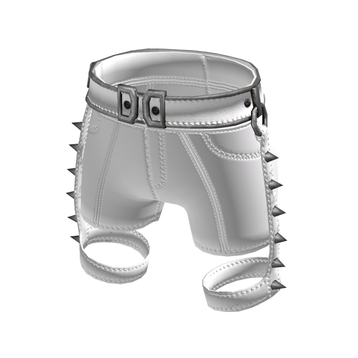 White Punk Spiked Leather Shorts[MetaMuse]