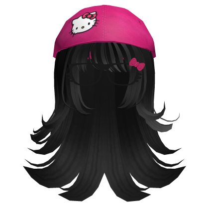Hello Kitty Pink Cap Girl w/ Long Black Hair Roblox item