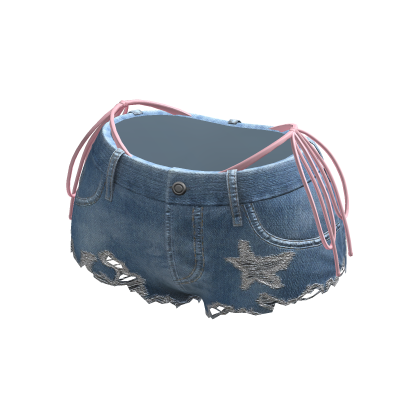 Y2K Ripped Light Denim Shorts w/ Pink Bikini thumbnail