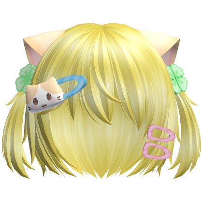 ♡ kawaii short yellow cat hair w pigtails n clip