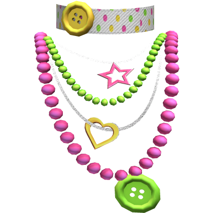 Pink & Green Layered Pearl Necklace Button Choker Roblox item