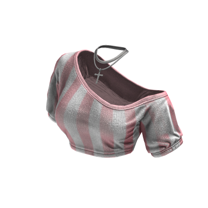 Cozy Off Shoulder Striped Top Necklace (WhitePink)