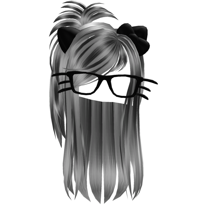 Gray Cat Girl Hair + Cat Glasses (Black)