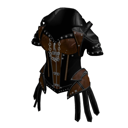 Y2K Goth Corset Top w/ Studded Jacket (Brown)