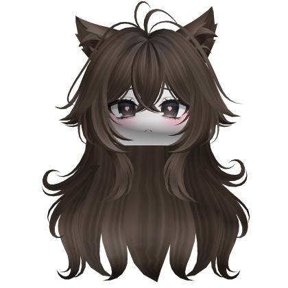Swirly Fluffy Cat Ears Hair w/ Face (Brown) Roblox item