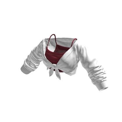 White & Red Layered Tied Up Cropped Shirt