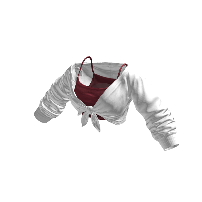 White & Red Layered Tied Up Cropped Shirt