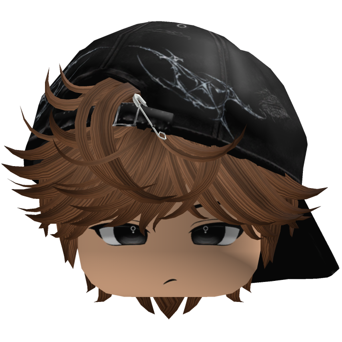 Cute Brown emo hair with a Y2K cap black