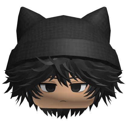 [💸CHEAP] Black Fluffy Boy Hair Black Cat Beanie Roblox item