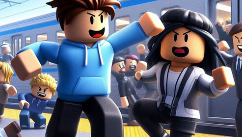 Push and hit people in a train station