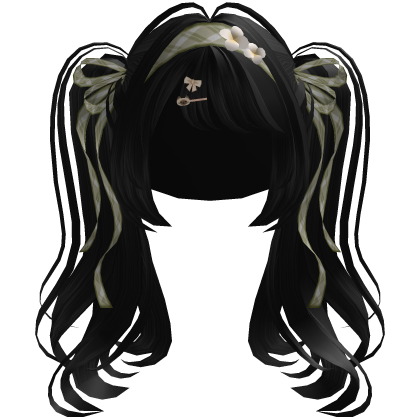 Black Coquette Kawaii Pigtail Hair w/ Fox Ears