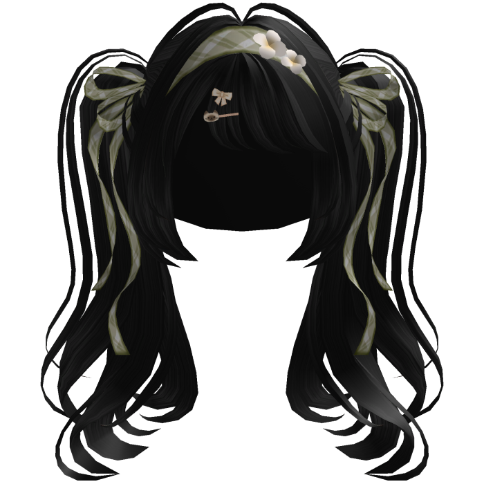 Black Coquette Kawaii Pigtail Hair w/ Fox Ears