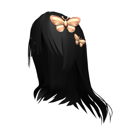 Cute Long Anime Hair W Golden Butterflies (Black) Roblox item