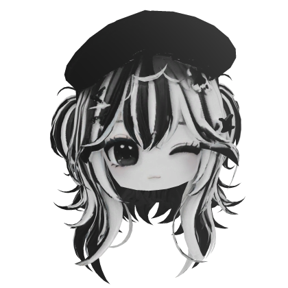 Black&White girl twin ponytail &shaggy hair w/ hat