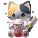 ୨★୧cute calico kitten with green eyes and red boba