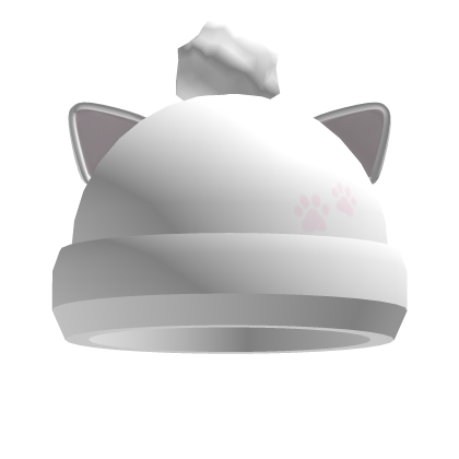 cutesy white kitty beanie with pink cat paws Roblox item