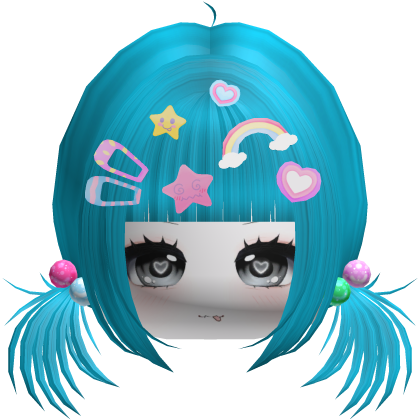 Hot Blue Messy Decora Pigtails w Cute Face Charms Roblox item