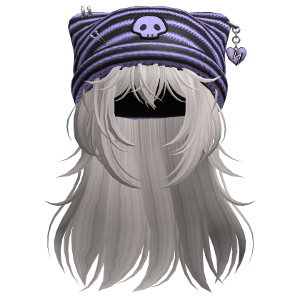 Emo Kawaii Skull Beanie W/ Wolfcut Silver