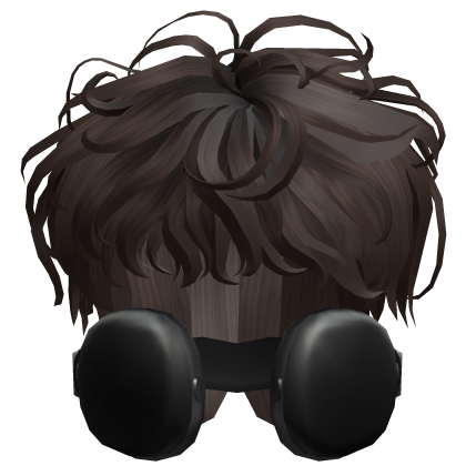 Curly Boy Hair w/ Headphones in Brown Roblox item
