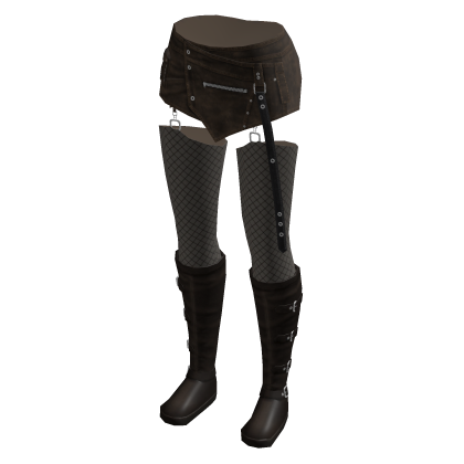Goth Micro Shorts w/ Fishnets & Boots (Brown)