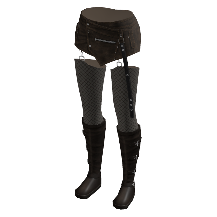 Goth Micro Shorts w/ Fishnets & Boots (Brown)