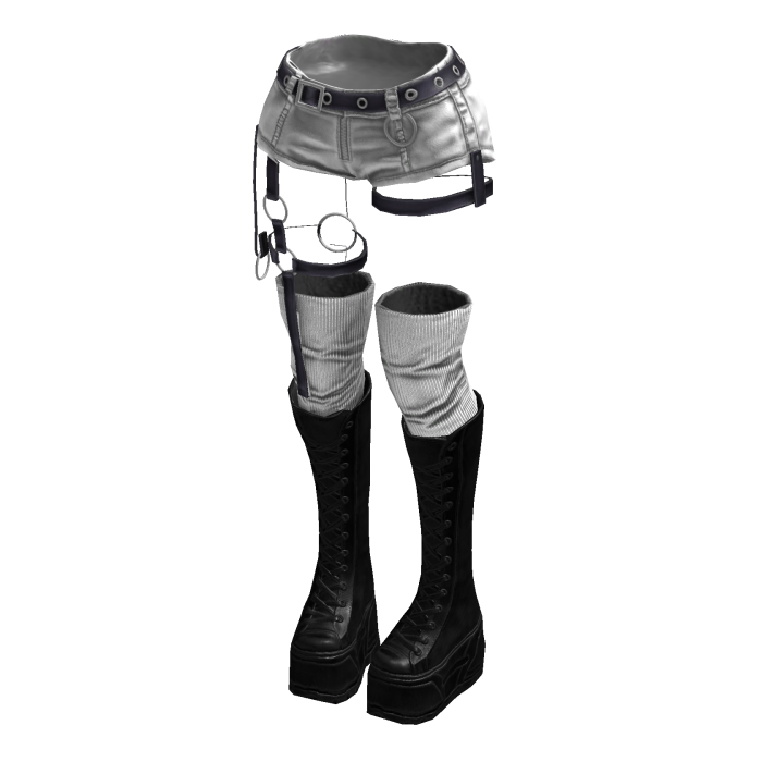 Gothic Emo Y2K Shorts boot straps (White BlueGrey)