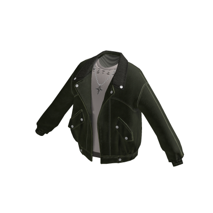 Open Bomber Jacket & Layered Tee (Dark Green)