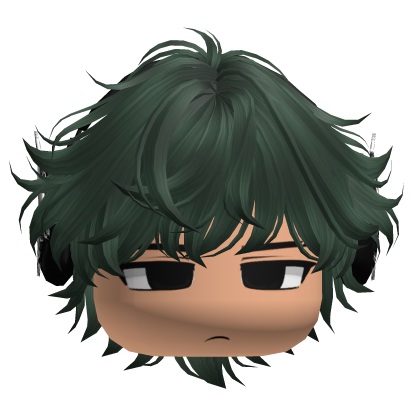 Messy Boy Hair W/ Y2k Headphones (Green) Roblox item