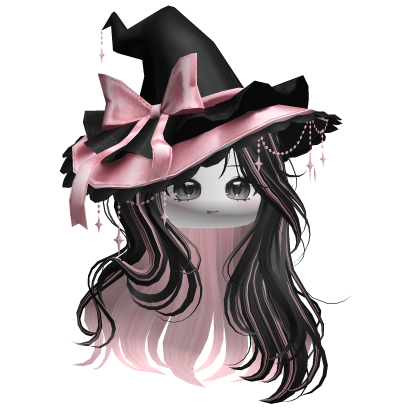 Straight Hair w/Halloween Witch Hat (Black&Pink) Roblox item