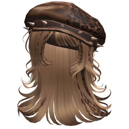 ♡ Goth Layered Emo Hair w/ Cheetah Beret (Honey)